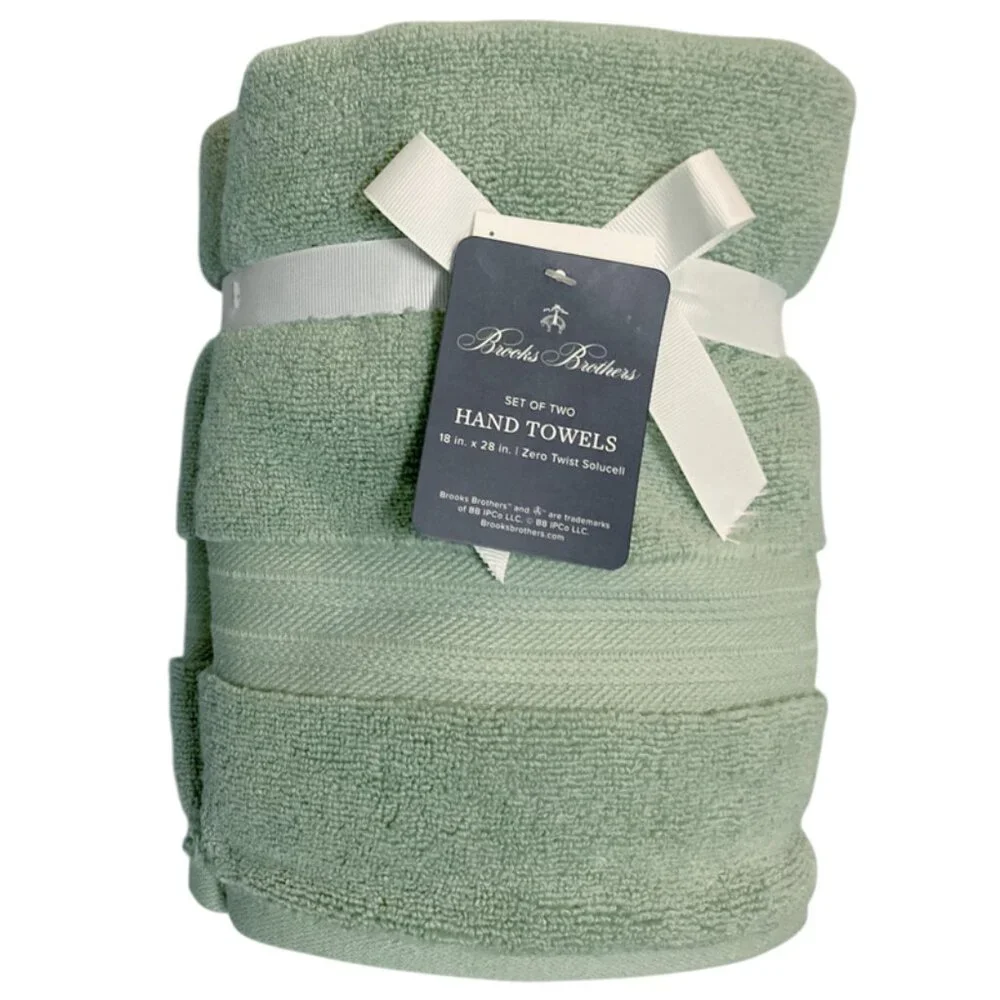 NEW! BROOKS BROTHERS Premium Hand Towel Set! Green 2 Hand Towels 18 x 28